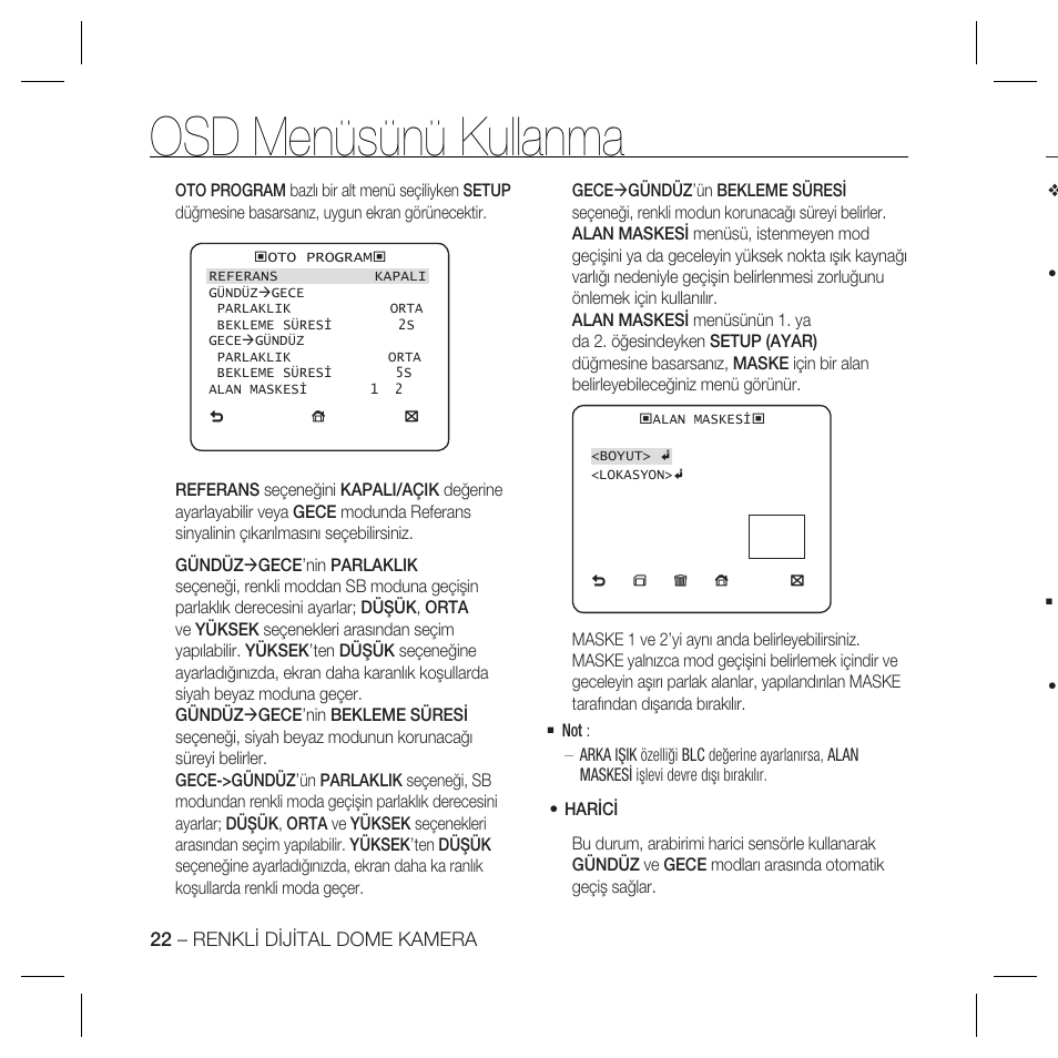 Osd menüsünü kullanma | Samsung SCC-B5367 User Manual | Page 166 / 179