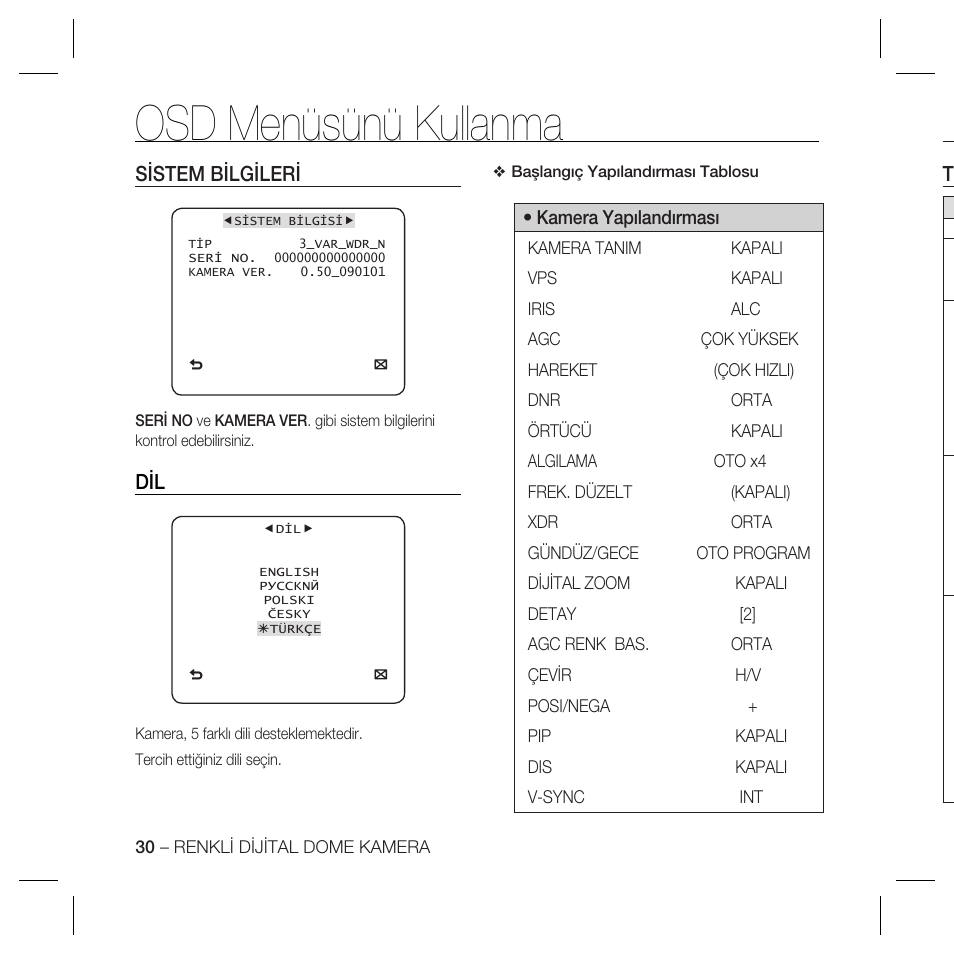 Osd menüsünü kullanma, Tsistem bilgileri | Samsung SCC-B5367 User Manual | Page 174 / 179