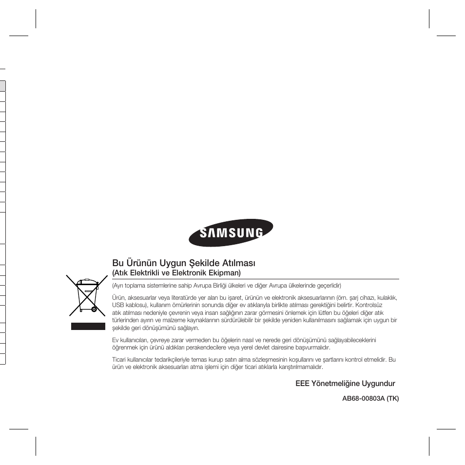 Bu ürünün uygun şekilde atılması | Samsung SCC-B5367 User Manual | Page 179 / 179