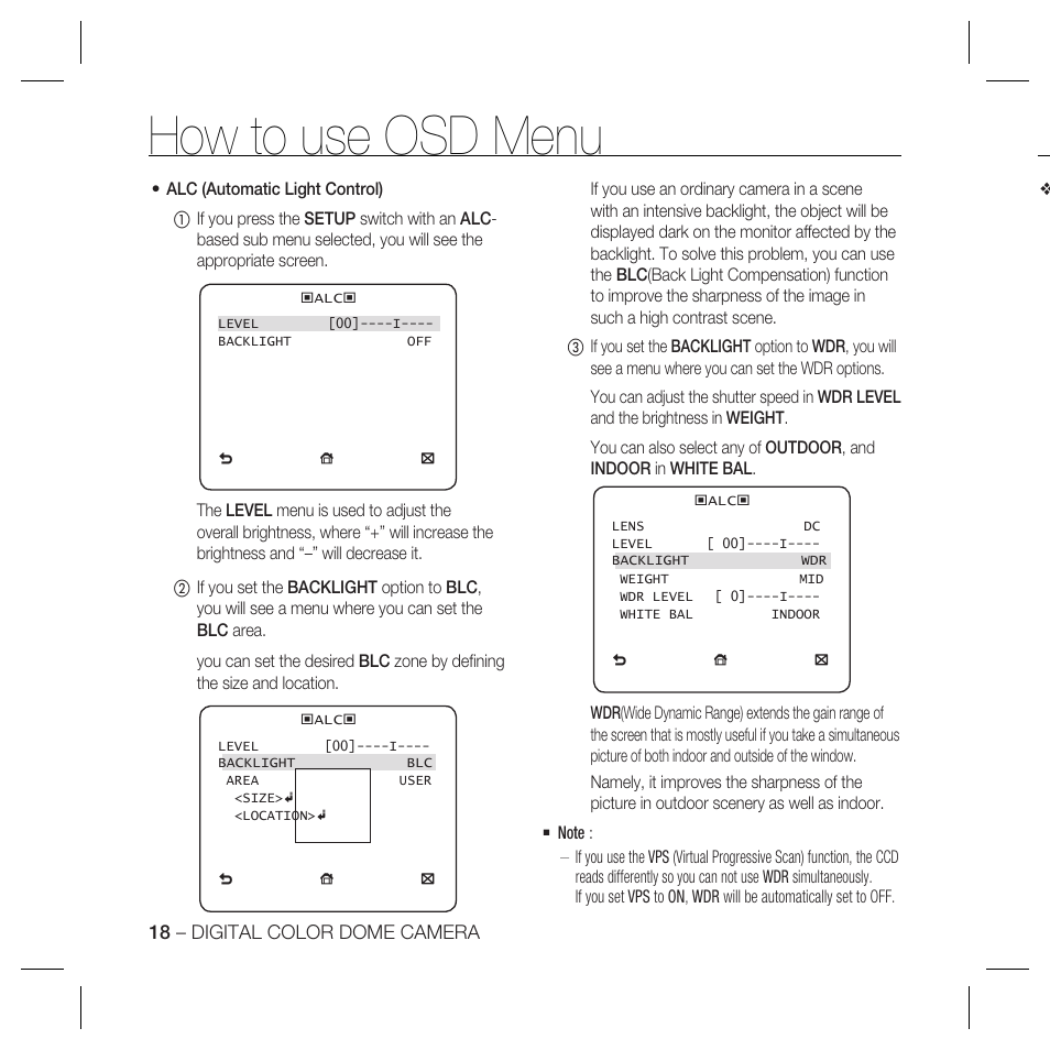 How to use osd menu | Samsung SCC-B5367 User Manual | Page 18 / 179