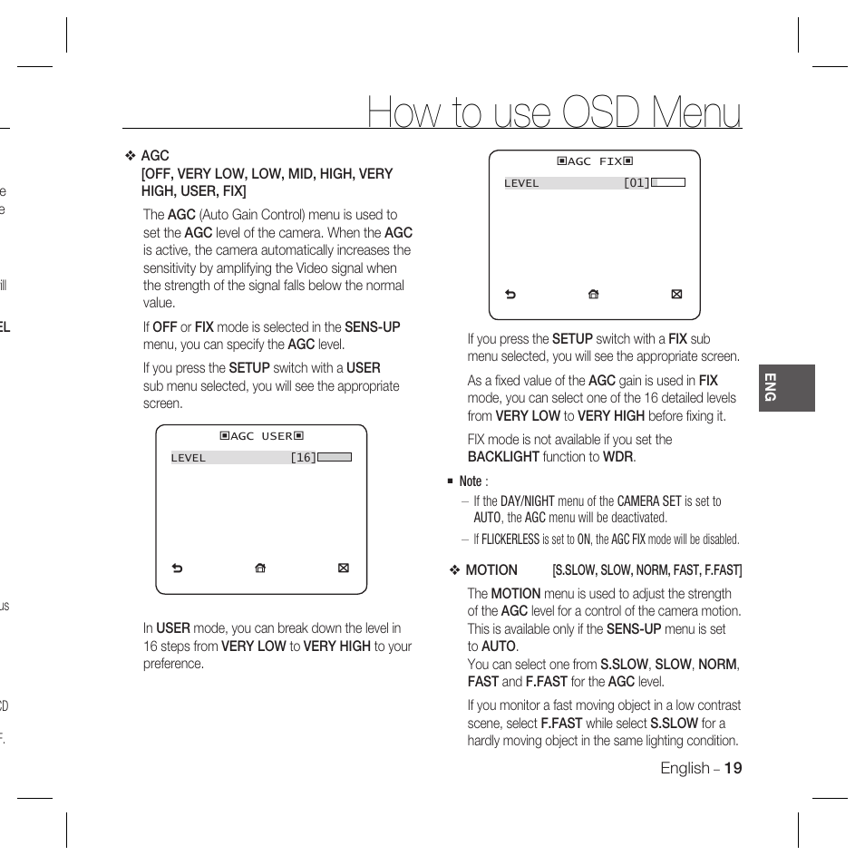How to use osd menu | Samsung SCC-B5367 User Manual | Page 19 / 179