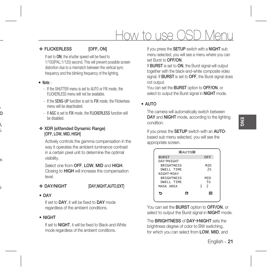 How to use osd menu | Samsung SCC-B5367 User Manual | Page 21 / 179
