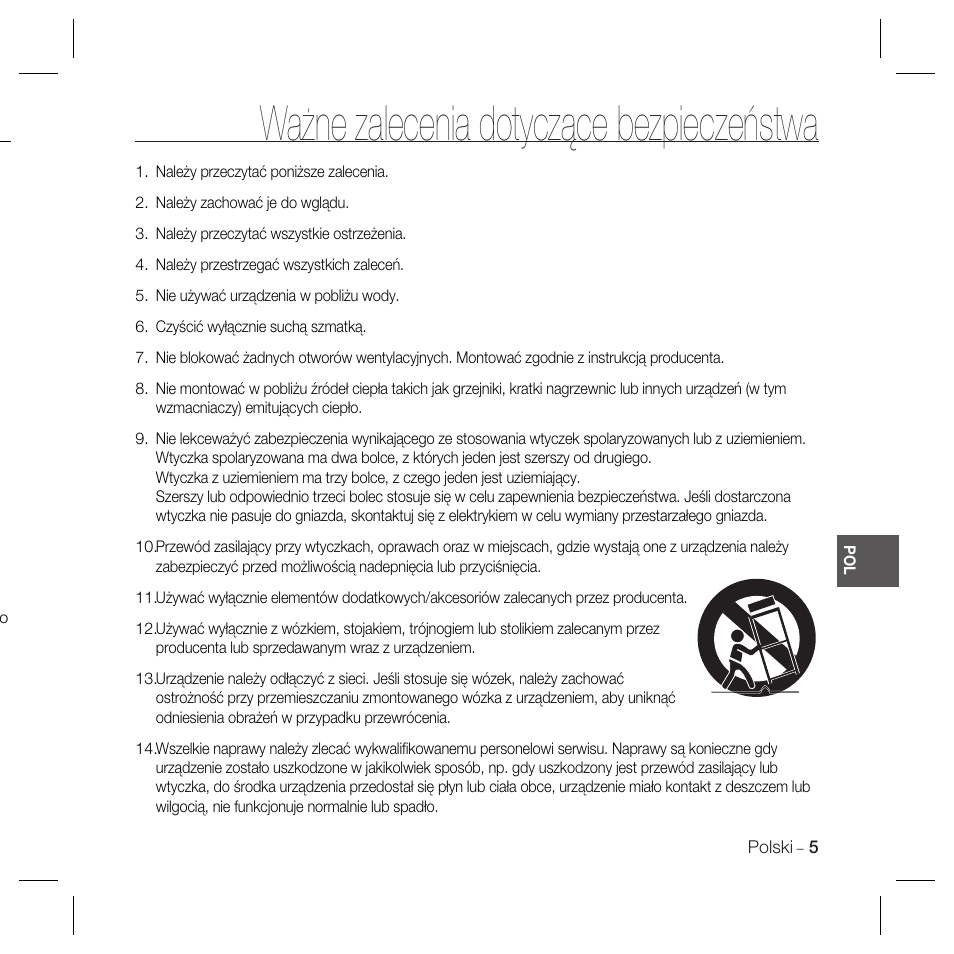 Ważne zalecenia dotyczące bezpieczeństwa | Samsung SCC-B5367 User Manual | Page 77 / 179