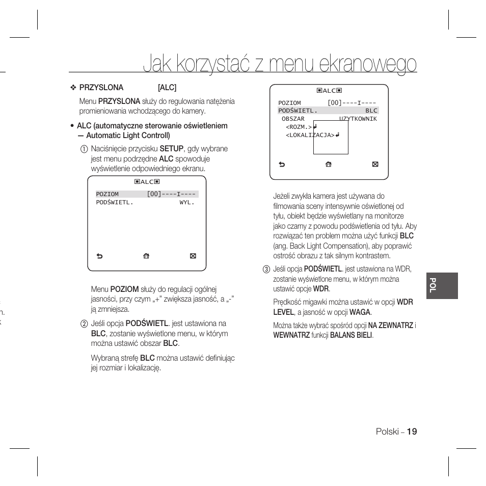 Jak korzystać z menu ekranowego | Samsung SCC-B5367 User Manual | Page 91 / 179