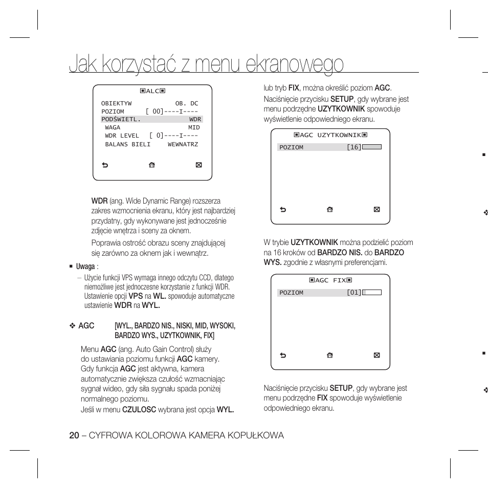 Jak korzystać z menu ekranowego | Samsung SCC-B5367 User Manual | Page 92 / 179