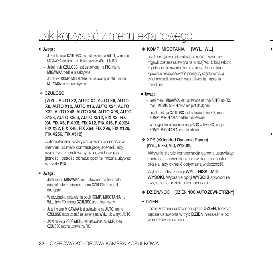 Jak korzystać z menu ekranowego | Samsung SCC-B5367 User Manual | Page 94 / 179
