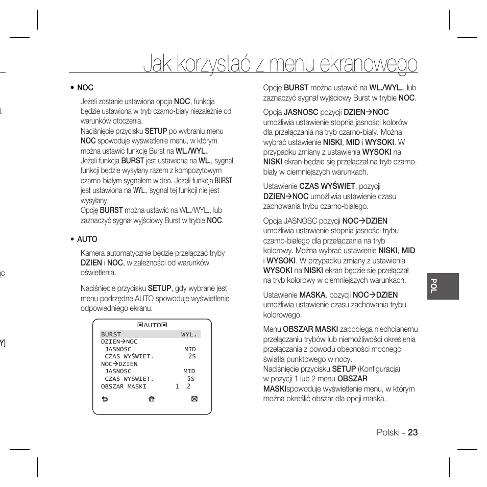 Jak korzystać z menu ekranowego | Samsung SCC-B5367 User Manual | Page 95 / 179