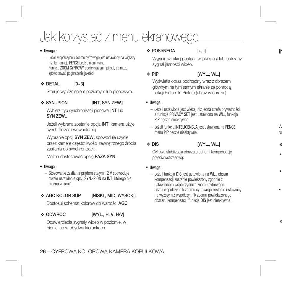 Jak korzystać z menu ekranowego | Samsung SCC-B5367 User Manual | Page 98 / 179