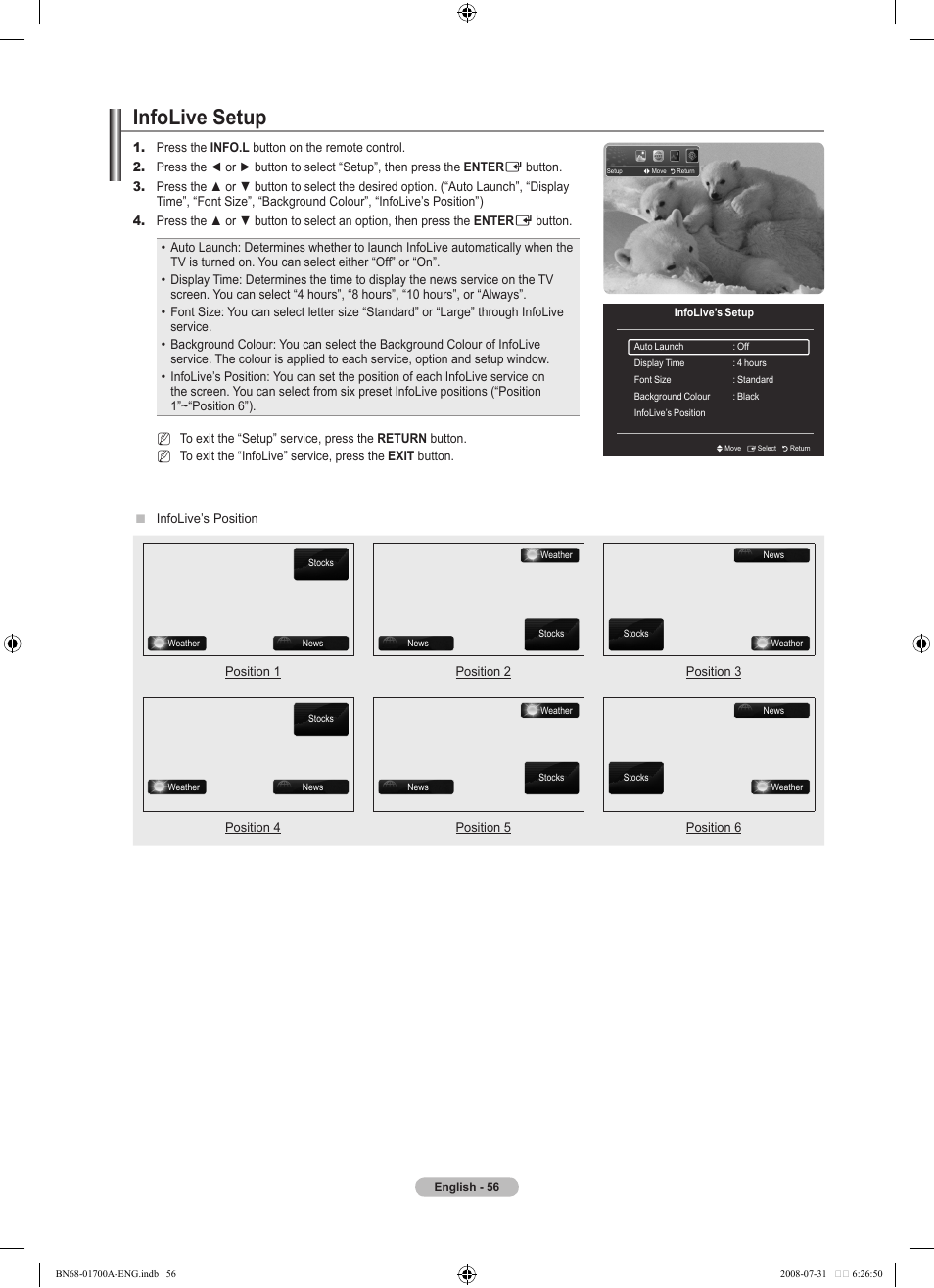 Infolive setup | Samsung BN68-01700A-00 User Manual | Page 58 / 68