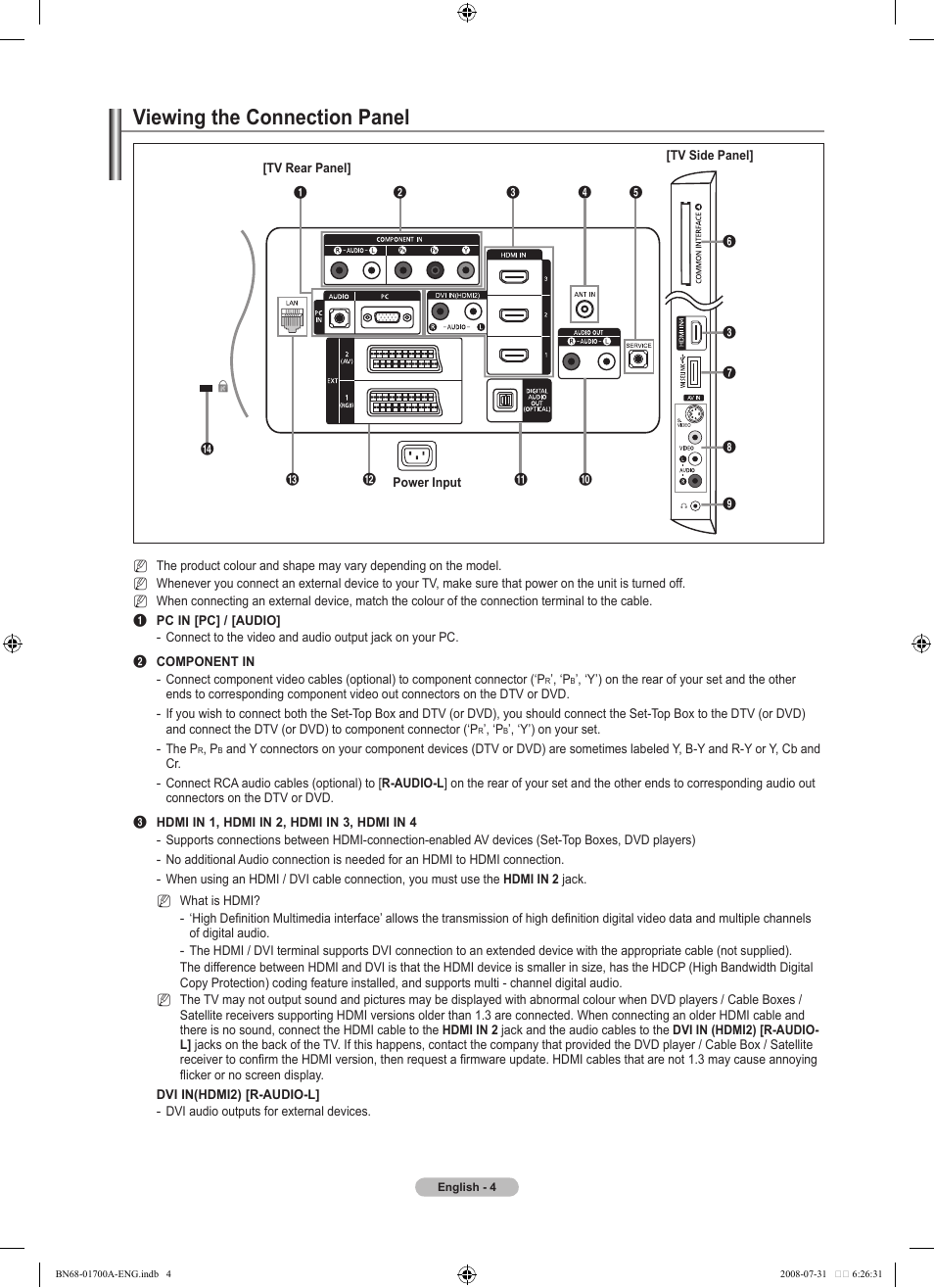 Viewing the connection panel | Samsung BN68-01700A-00 User Manual | Page 6 / 68