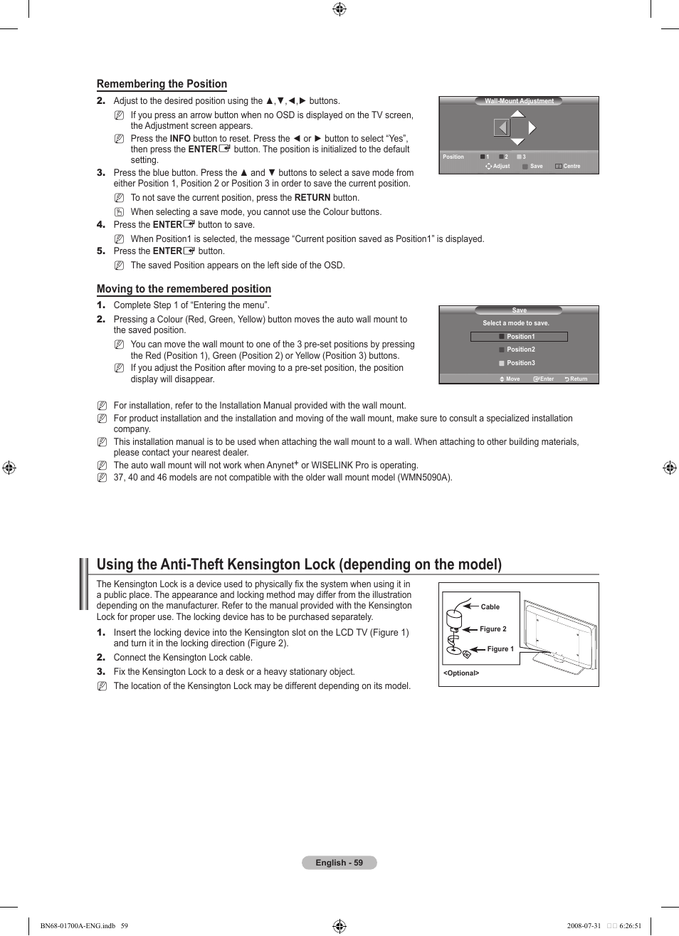 Remembering the position, Moving to the remembered position | Samsung BN68-01700A-00 User Manual | Page 61 / 68