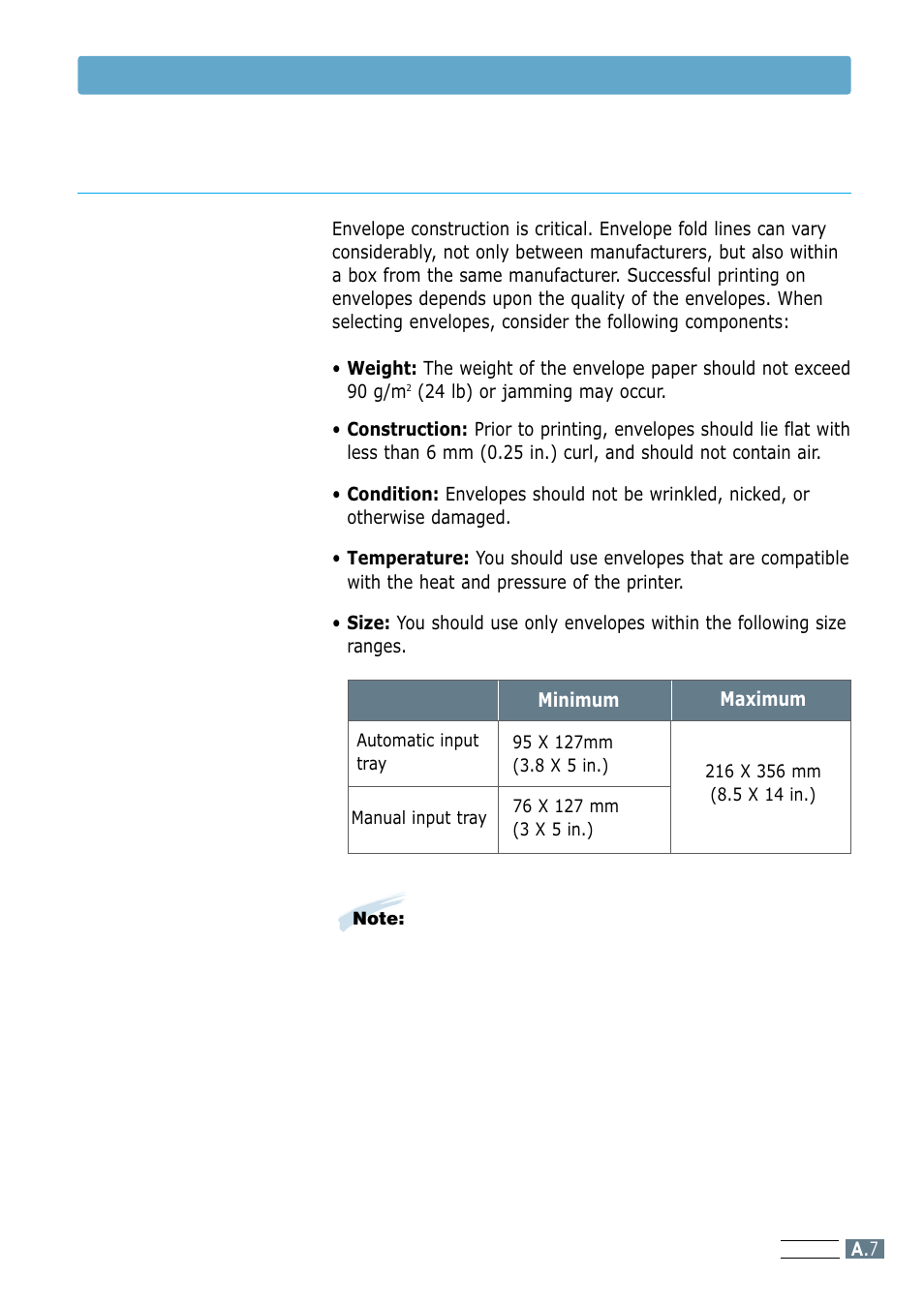 Envelopes, Paper specifications | Samsung ML-1250 User Manual | Page 106 / 136