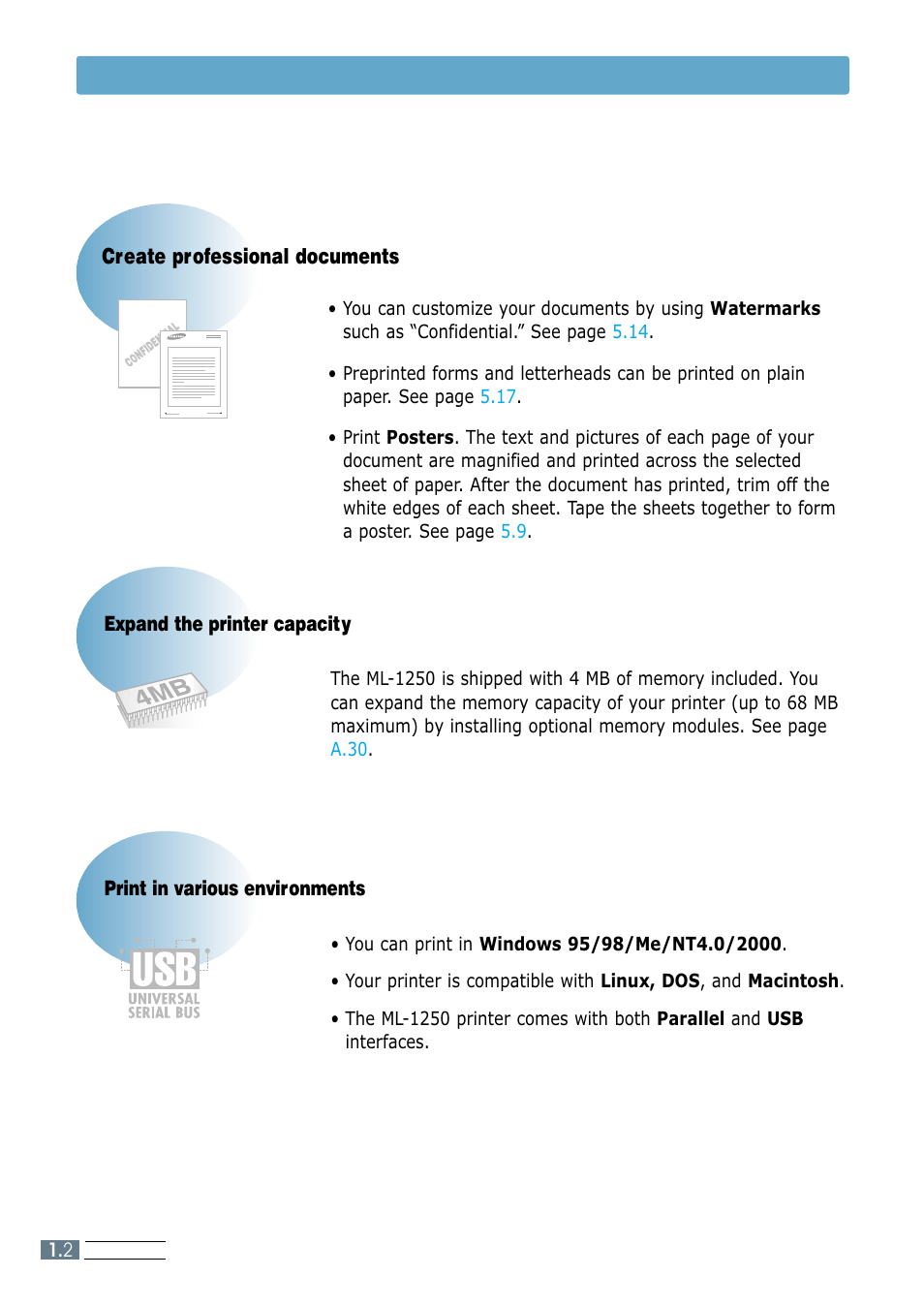 Special features, Create professional documents | Samsung ML-1250 User Manual | Page 11 / 136