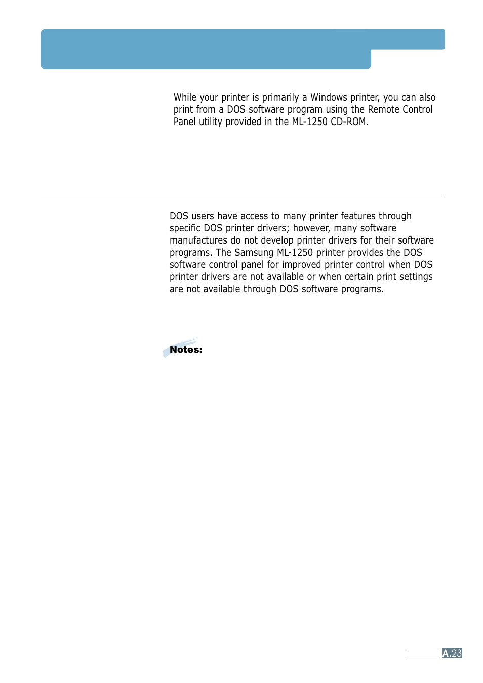 Printing from dos applications, About remote control panel for dos, A.23 | Samsung ML-1250 User Manual | Page 122 / 136