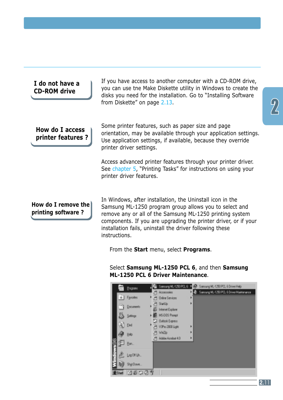 Software installation tips, Install the printer software | Samsung ML-1250 User Manual | Page 25 / 136