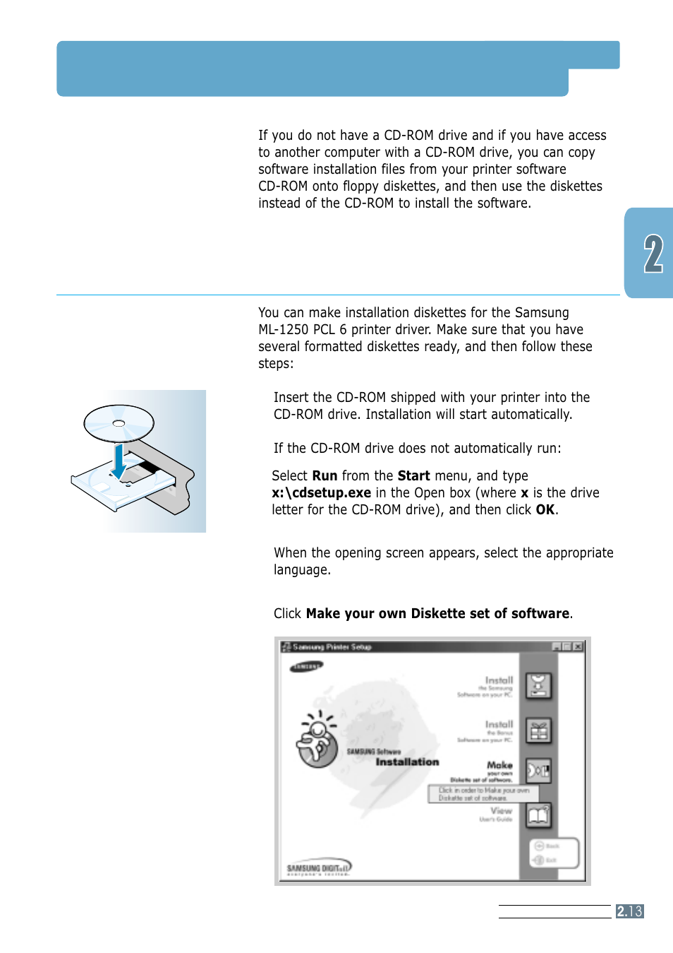 Installing software from diskette, Making installation diskettes | Samsung ML-1250 User Manual | Page 27 / 136