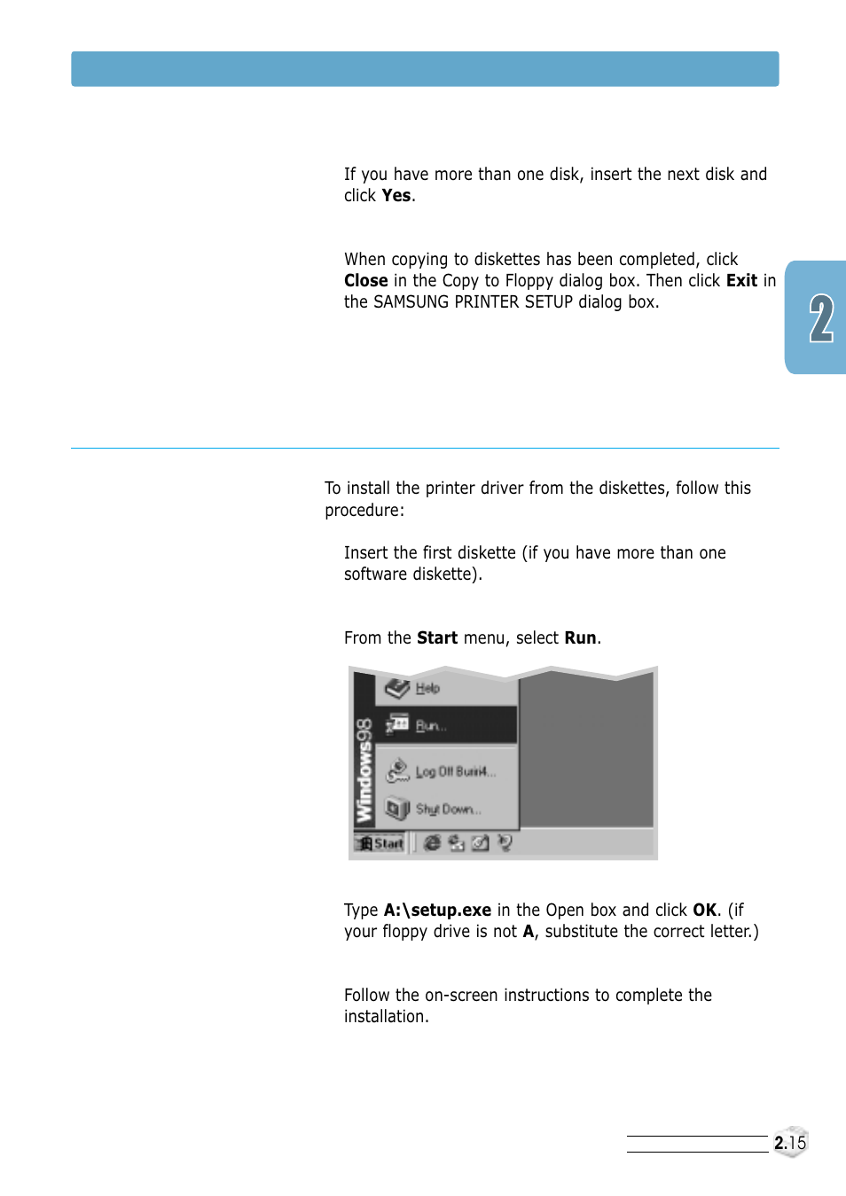 Installing software, Installing software from diskette 7 | Samsung ML-1250 User Manual | Page 29 / 136