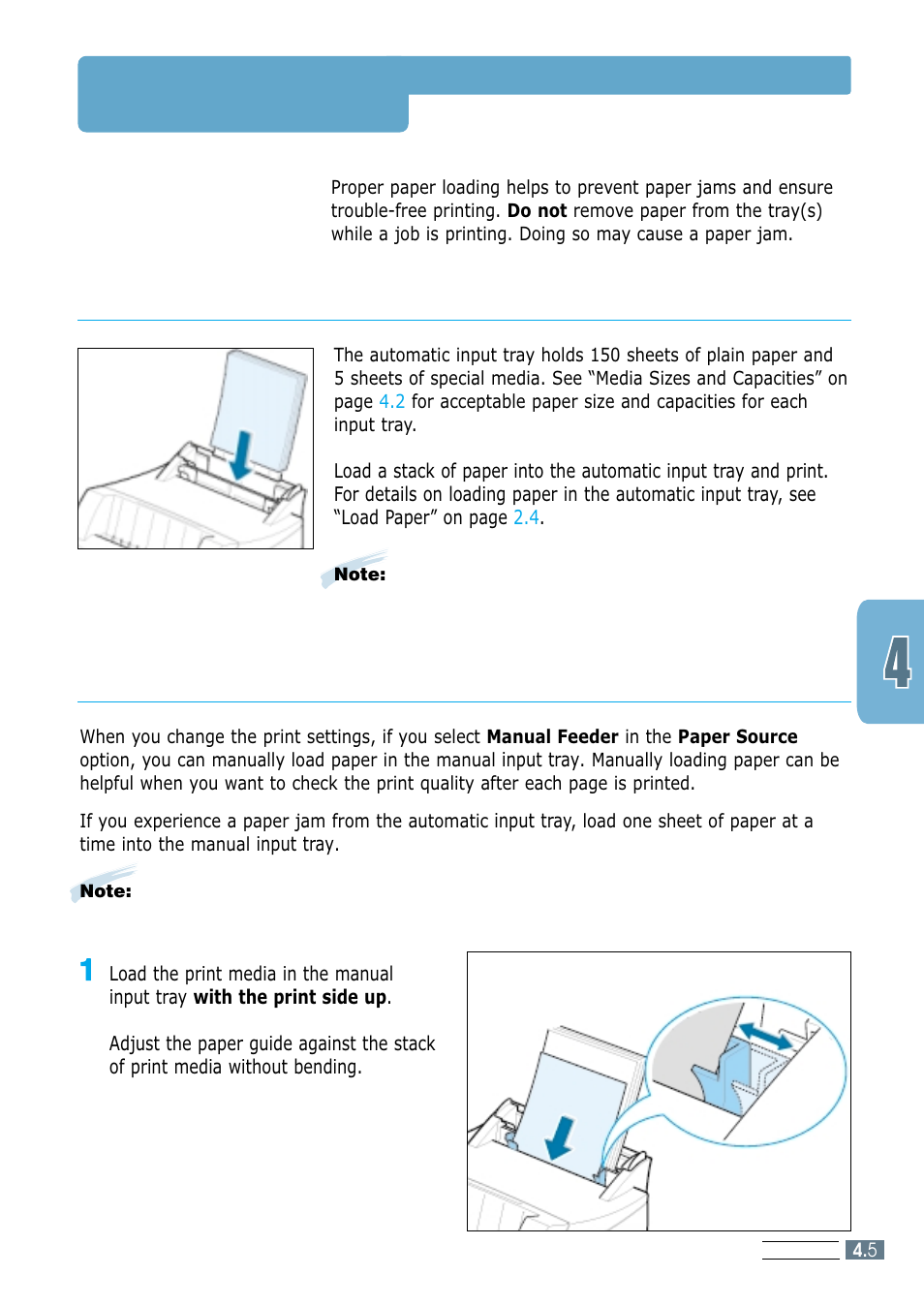 Loading paper, Using the automatic input tray, Using the manual input tray | Samsung ML-1250 User Manual | Page 39 / 136