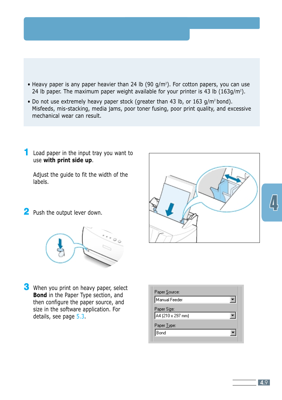 Printing on heavy paper, Guidelines | Samsung ML-1250 User Manual | Page 43 / 136