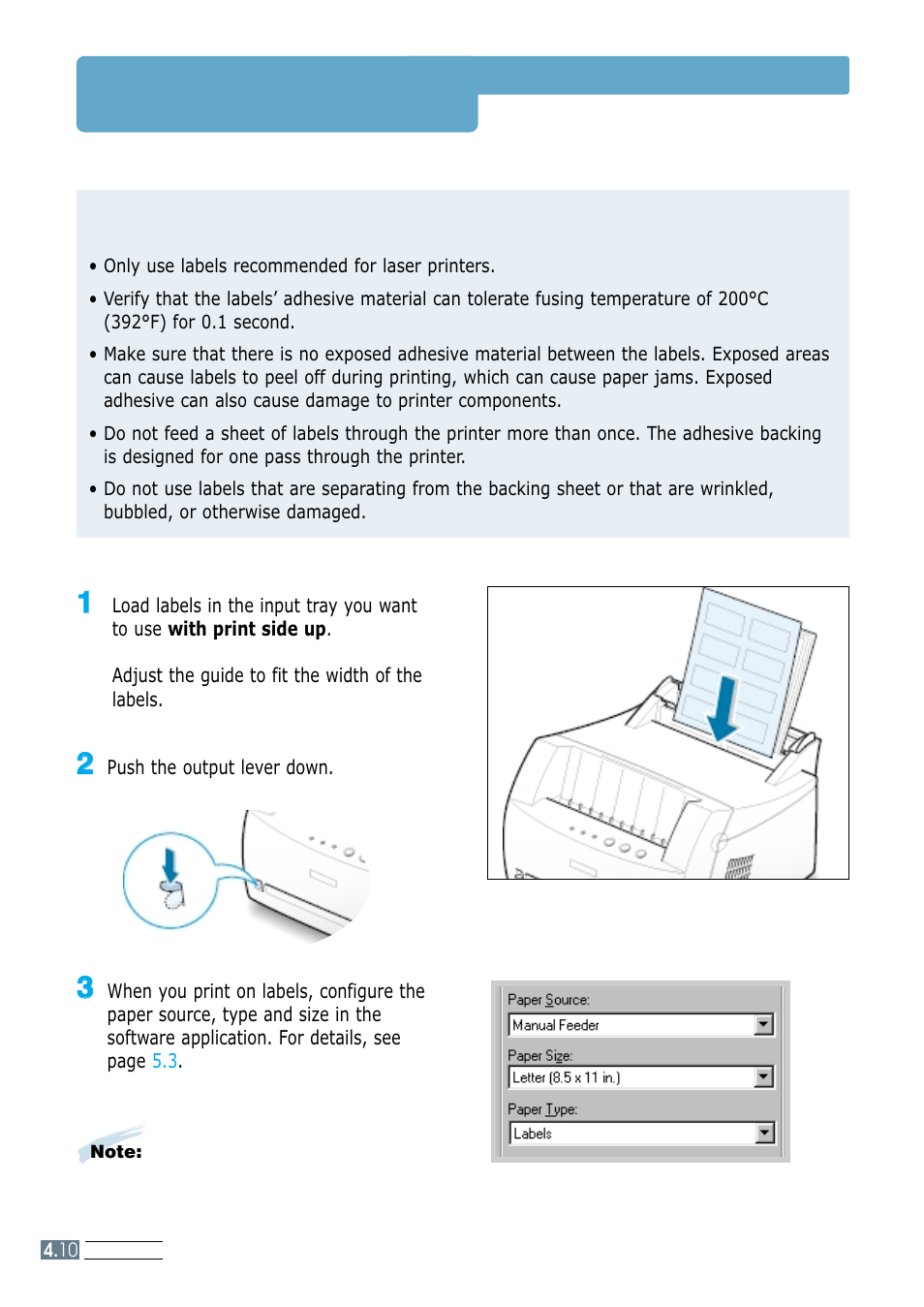 Printing on labels, Guidelines | Samsung ML-1250 User Manual | Page 44 / 136