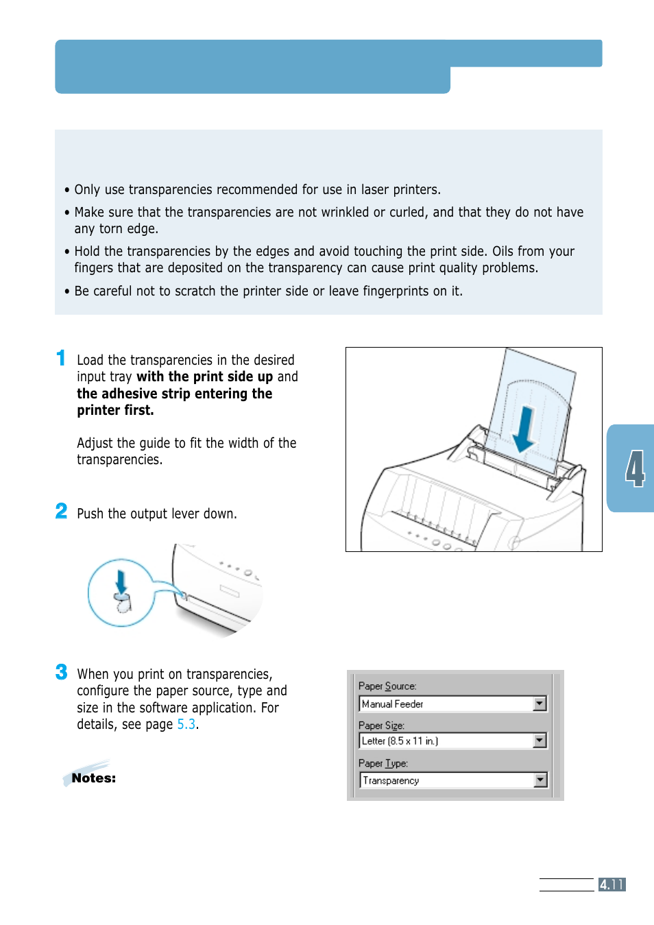 Printing on transparencies, Guidelines | Samsung ML-1250 User Manual | Page 45 / 136