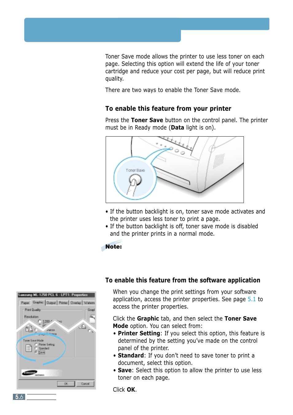 Using toner save mode | Samsung ML-1250 User Manual | Page 54 / 136