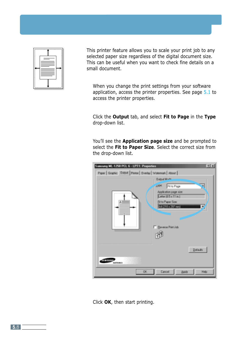 Fitting your document to a selected paper size | Samsung ML-1250 User Manual | Page 56 / 136