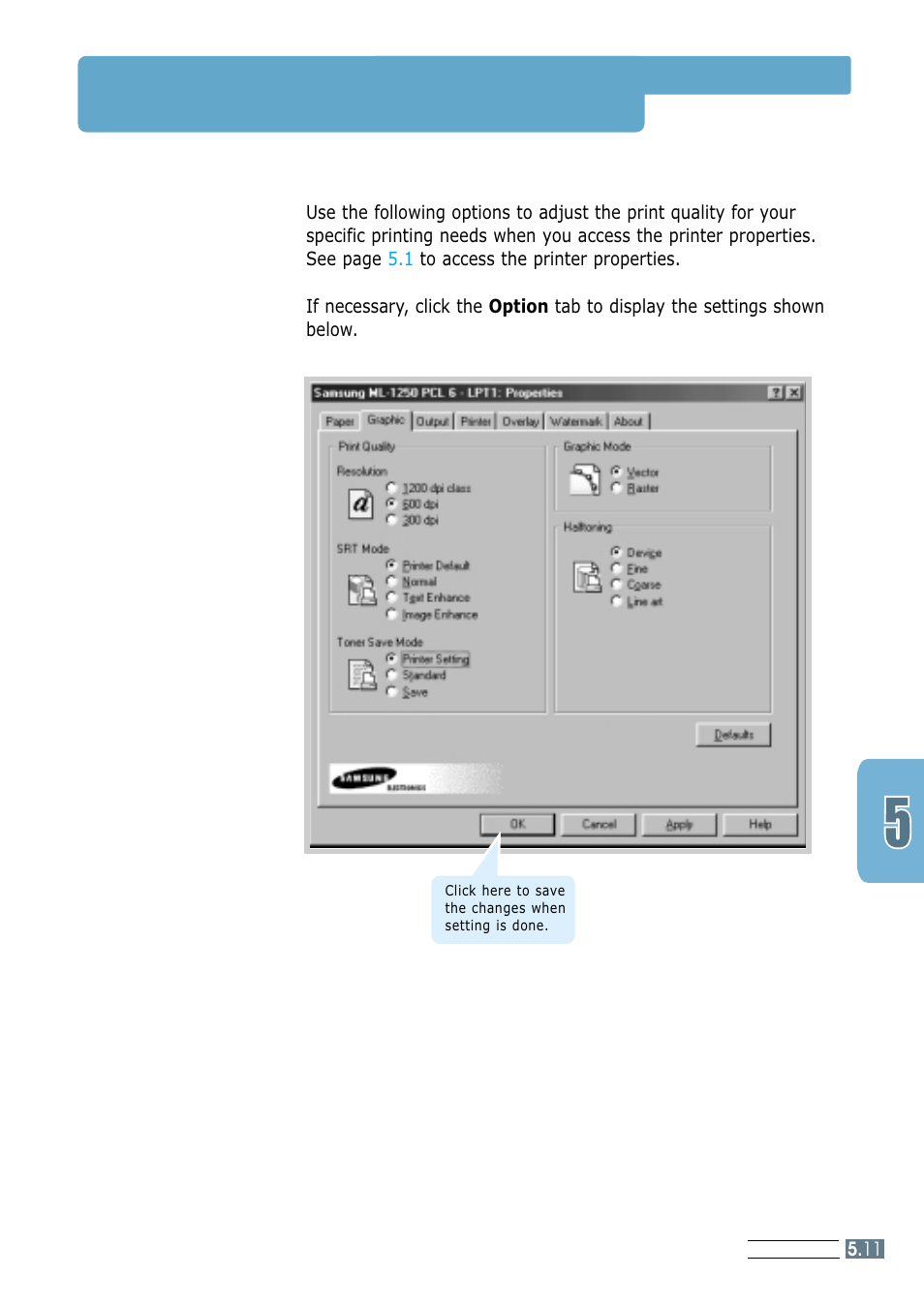 Setting graphic properties | Samsung ML-1250 User Manual | Page 59 / 136