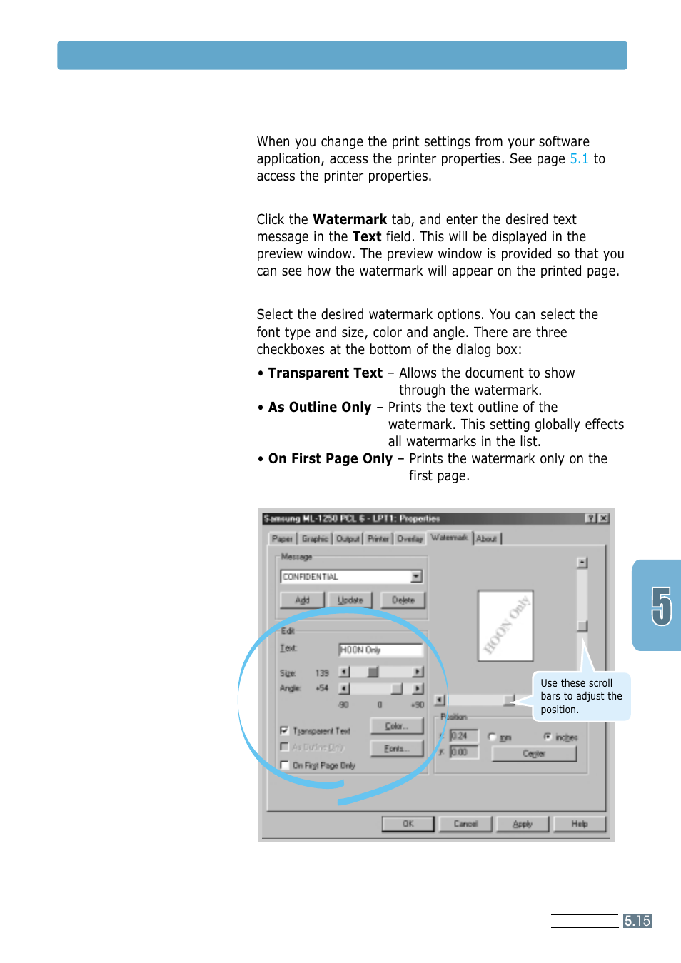 Printing watermarks | Samsung ML-1250 User Manual | Page 63 / 136
