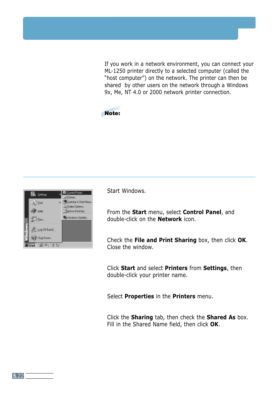 Printing on a network environment, Setting up host computer | Samsung ML-1250 User Manual | Page 70 / 136