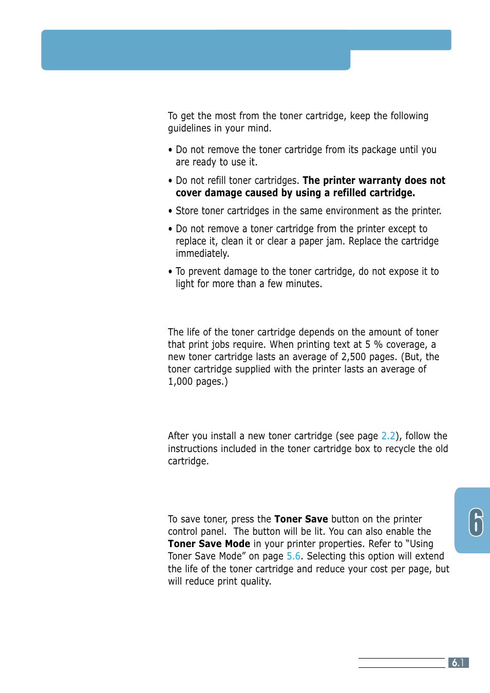 Maintaining toner cartridge, Toner cartridge storage, Toner cartridge life expectancy | Recycling toner cartridge, Saving toner | Samsung ML-1250 User Manual | Page 73 / 136