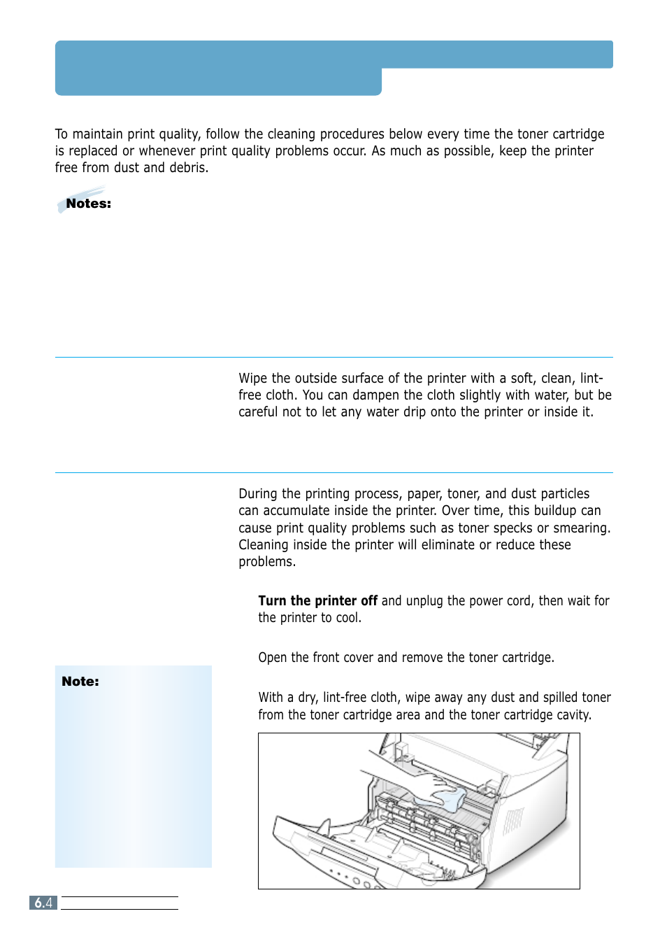 Cleaning the printer, Cleaning the outside, Cleaning the inside | Cleaning inside the printer | Samsung ML-1250 User Manual | Page 76 / 136