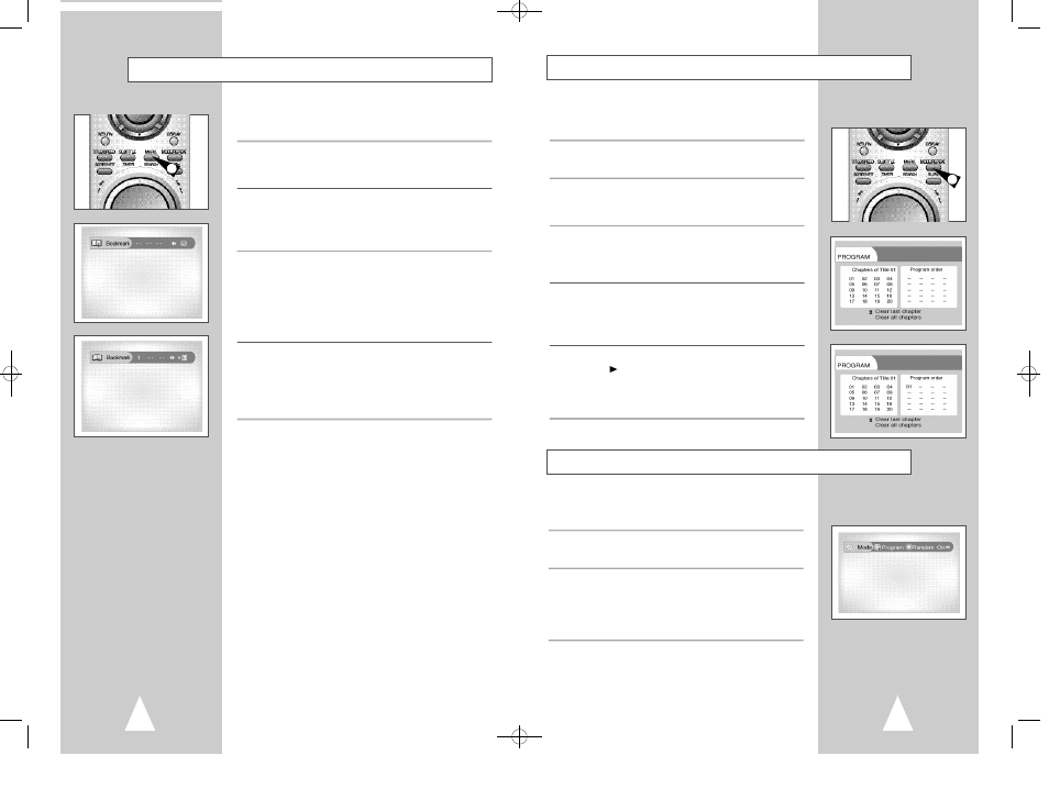 Programmed playback random playback, Bookmarks | Samsung DVD-V2500 User Manual | Page 21 / 34