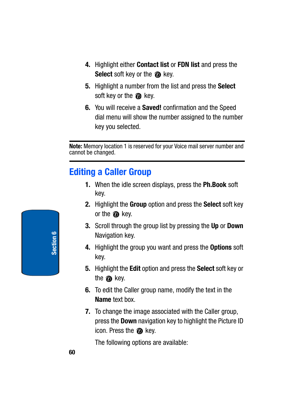 Editing a caller group | Samsung SGH-t309 User Manual | Page 64 / 198