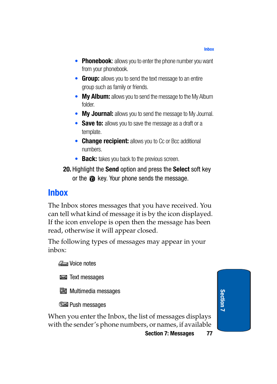 Inbox | Samsung SGH-t309 User Manual | Page 81 / 198