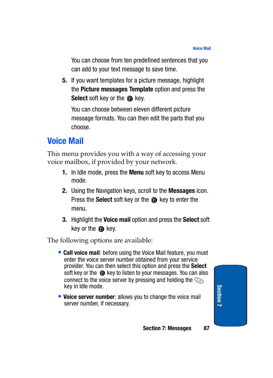 Voice mail | Samsung SGH-t309 User Manual | Page 91 / 198