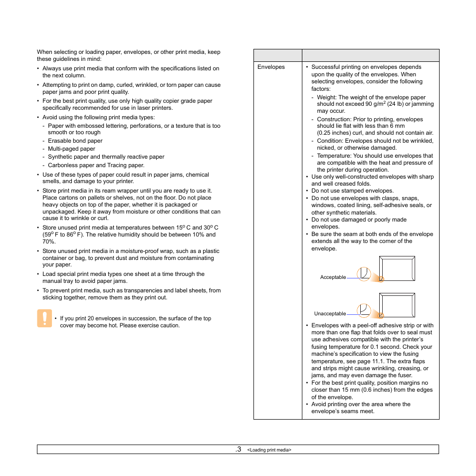 Guidelines for selecting and storing print media | Samsung ML-2850 User Manual | Page 21 / 87