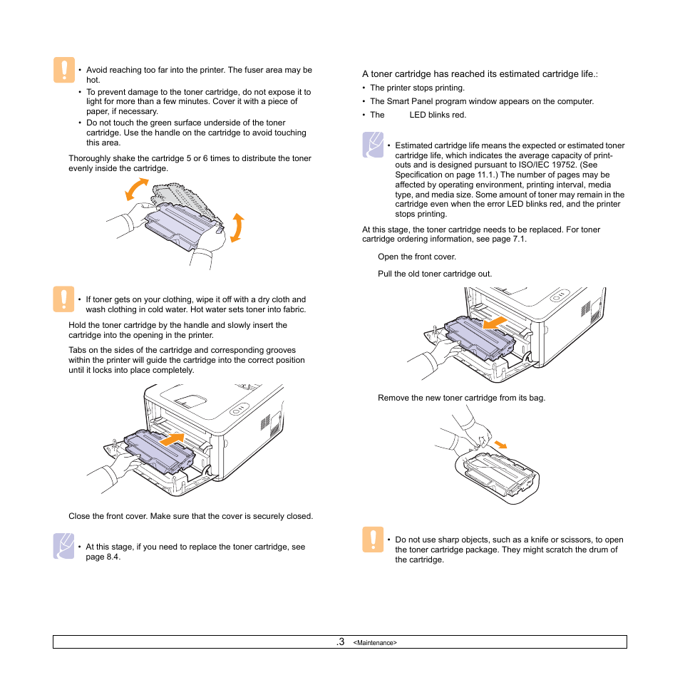 Replacing the toner cartridge | Samsung ML-2850 User Manual | Page 31 / 87