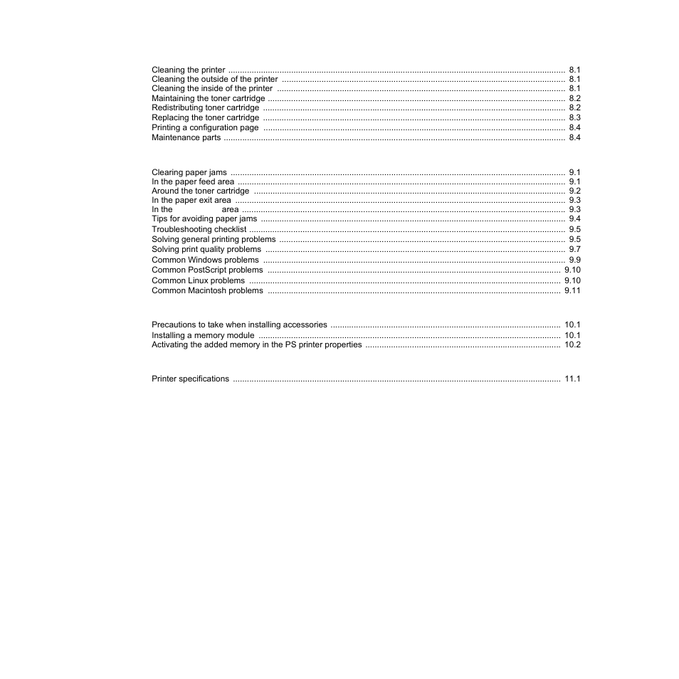 Maintenance, Troubleshooting, Installing accessories | Specifications | Samsung ML-2850 User Manual | Page 6 / 87