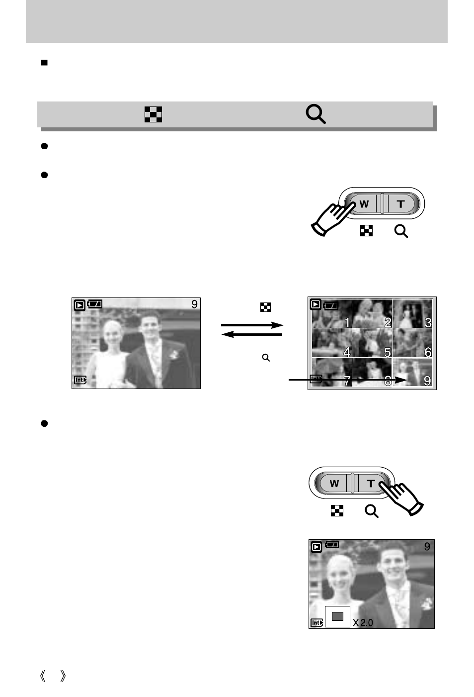 Using the camera buttons to adjust the camera, Thumbnail( ) / enlargement( ) button | Samsung A63 User Manual | Page 54 / 120