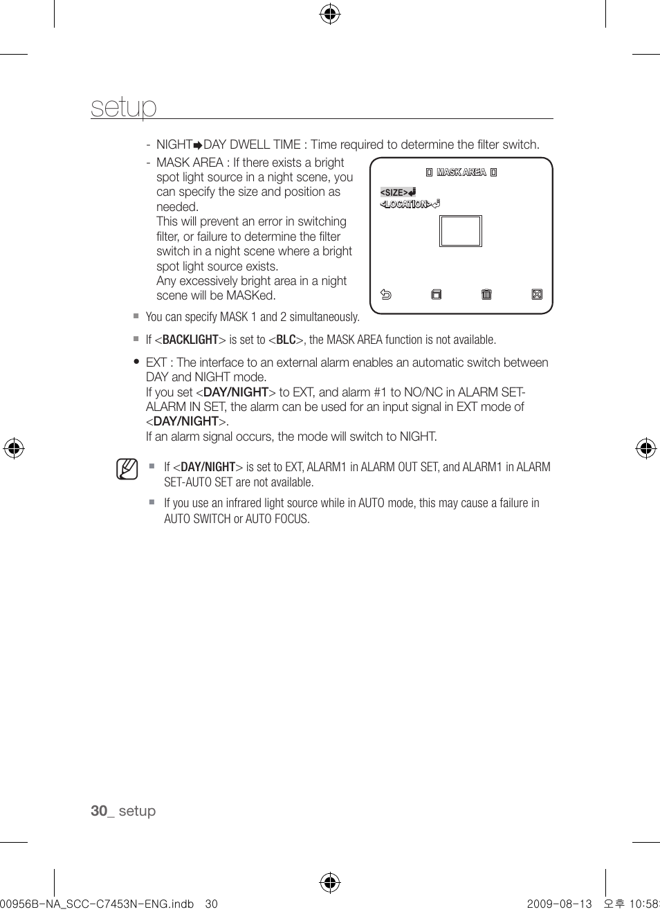 Setup | Samsung SCC-C7453N User Manual | Page 30 / 54