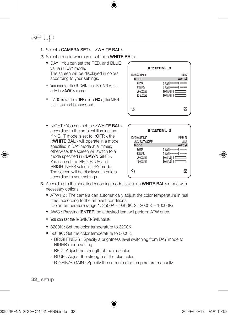 Setup | Samsung SCC-C7453N User Manual | Page 32 / 54