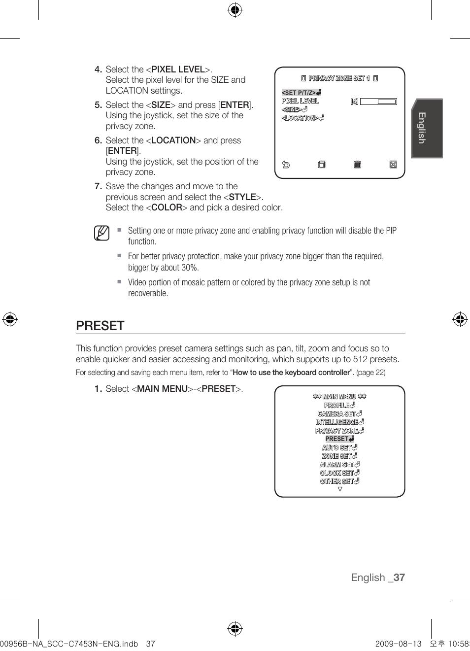 Preset, English | Samsung SCC-C7453N User Manual | Page 37 / 54