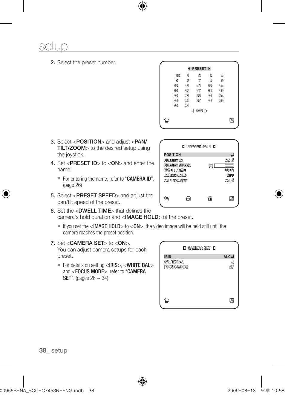 Setup | Samsung SCC-C7453N User Manual | Page 38 / 54