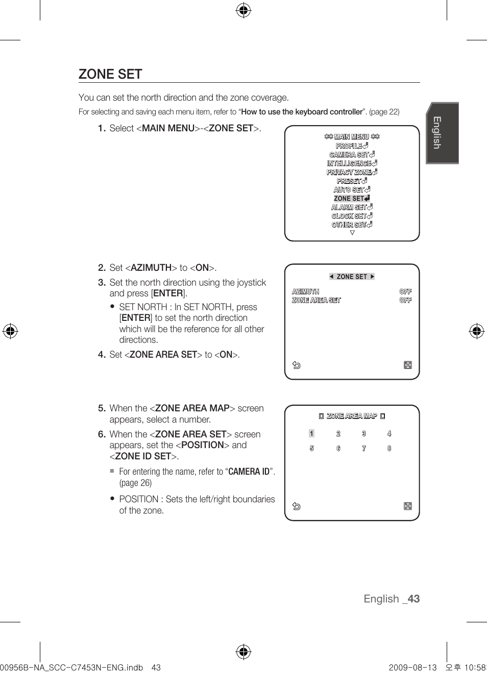 Zone set, English | Samsung SCC-C7453N User Manual | Page 43 / 54