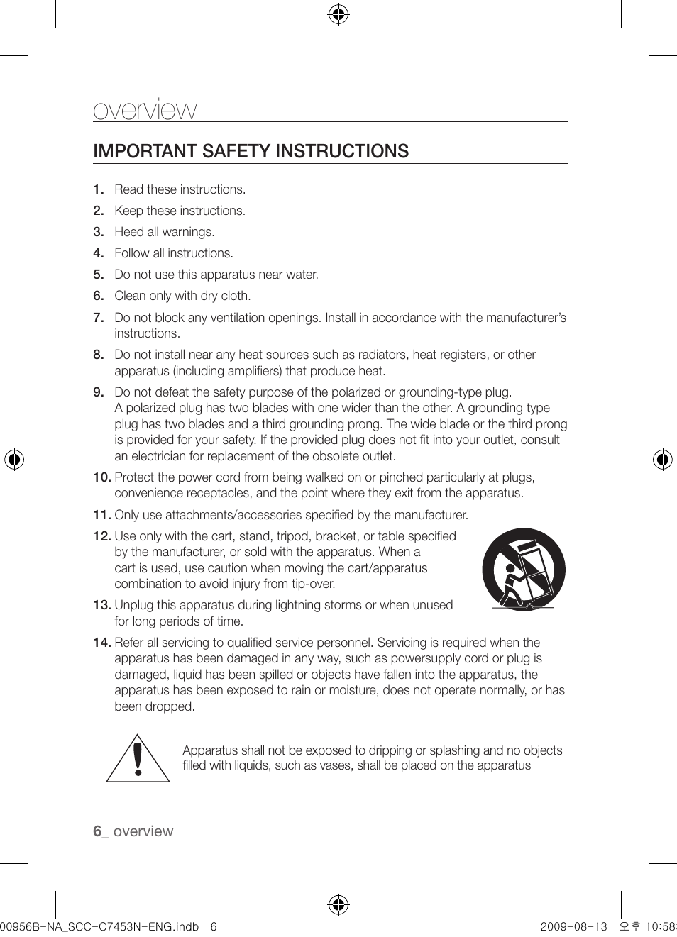 Overview, Important safety instructions | Samsung SCC-C7453N User Manual | Page 6 / 54