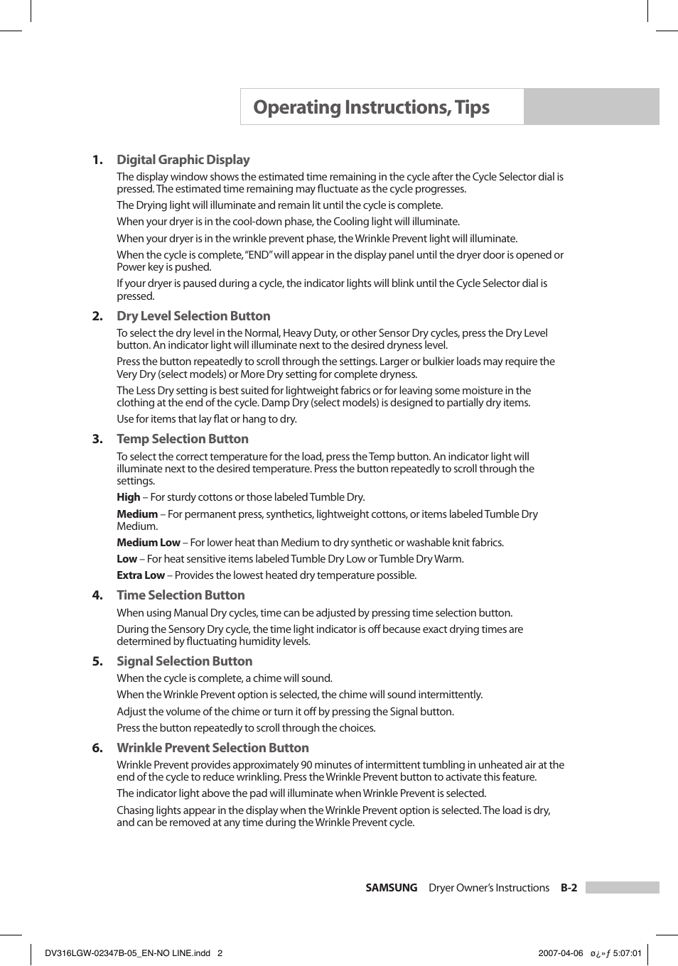 Operating instructions, tips | Samsung DC68-02347B-05 User Manual | Page 15 / 30