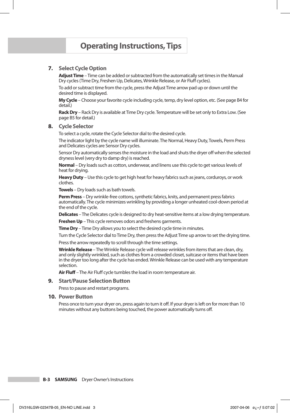Operating instructions, tips | Samsung DC68-02347B-05 User Manual | Page 16 / 30