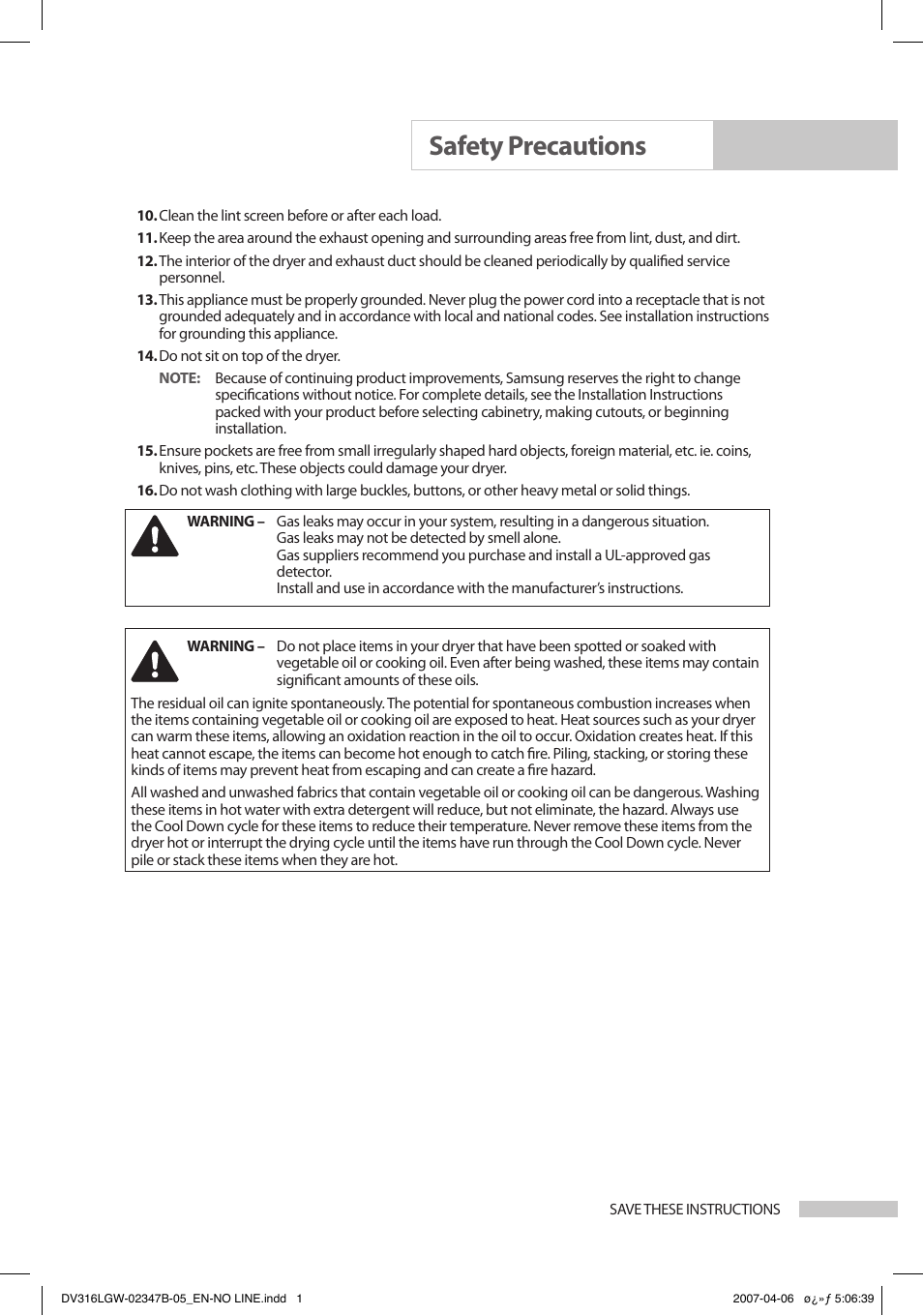Safety precautions | Samsung DC68-02347B-05 User Manual | Page 5 / 30