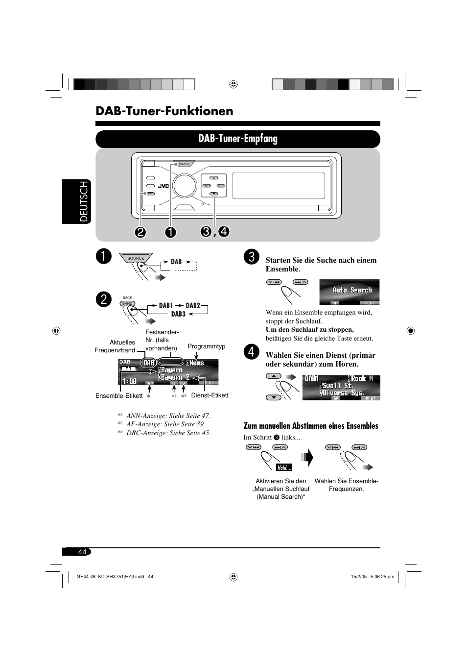 Dab-tuner-funktionen, Dab-tuner-empfang, Deutsch | JVC KD-SHX751 User Manual | Page 100 / 171